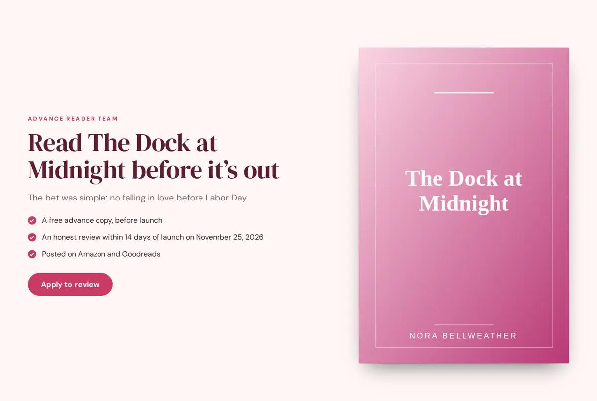 A “ARC team” landing page as AuthorSend builds it, shown for a sample author