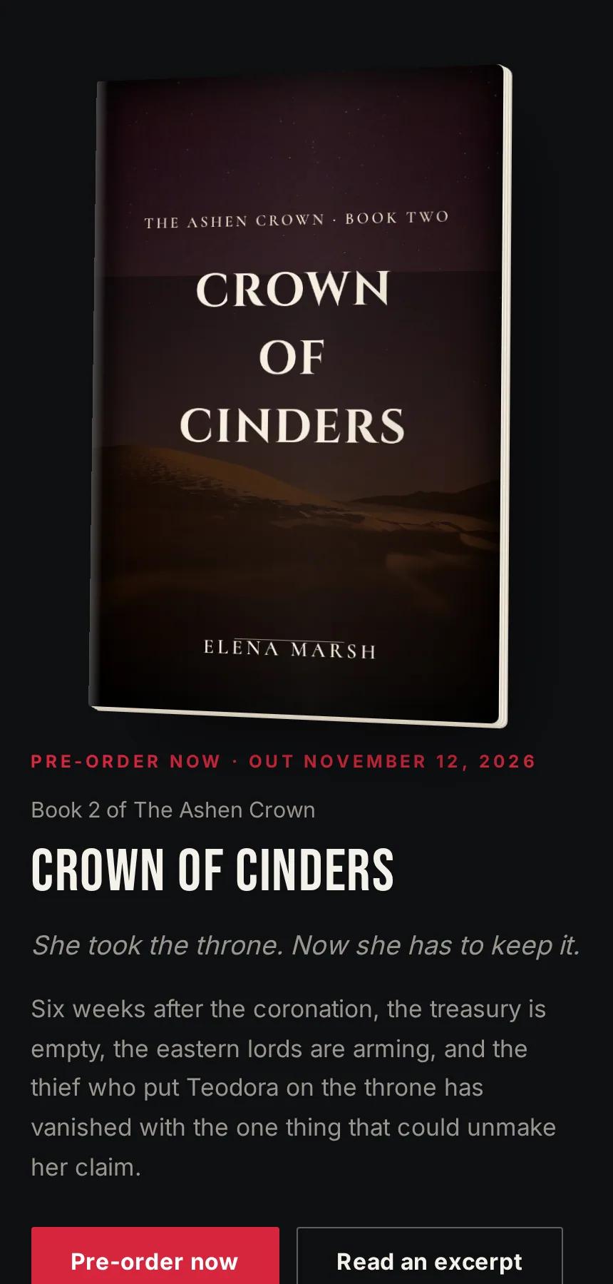 The published pre-order page on a phone: the cover, the release date and the first store button