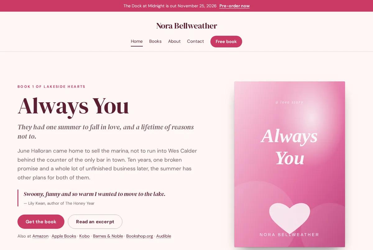 The Rosewater website design, shown as a finished home page for a sample author